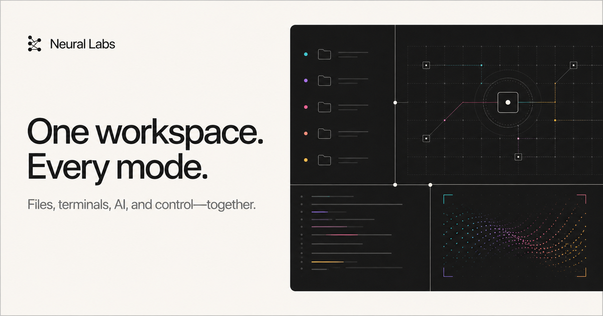 Neural Labs workspace showing connected files, control tools, and a colorful data field